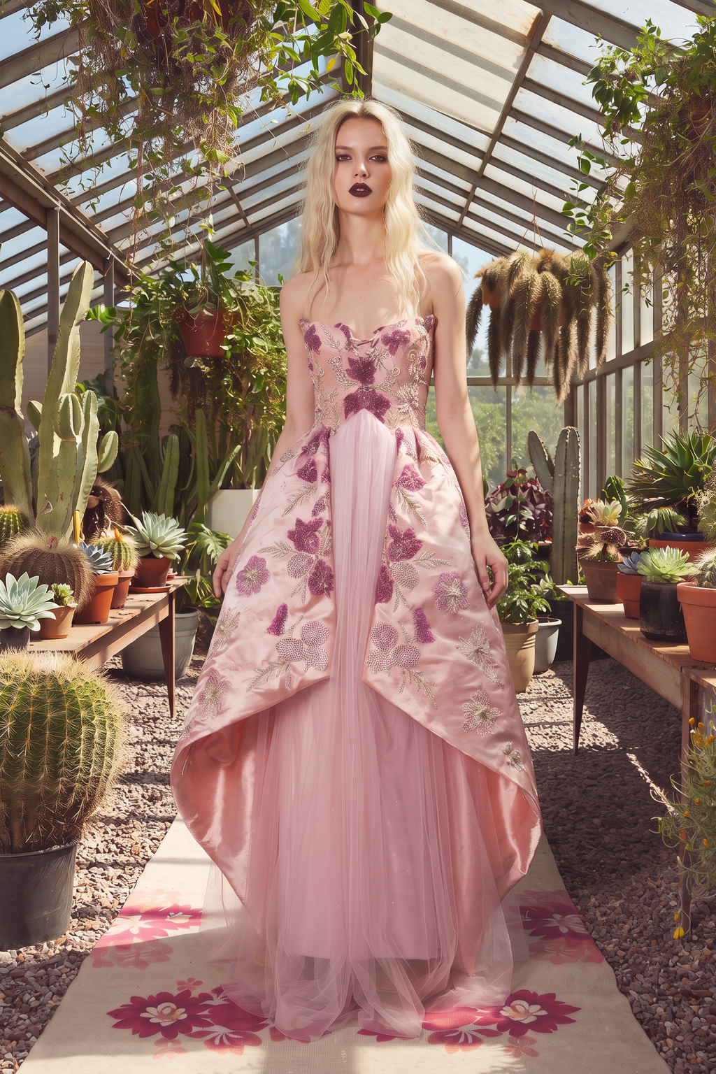 Strapless Floral Layered Gown