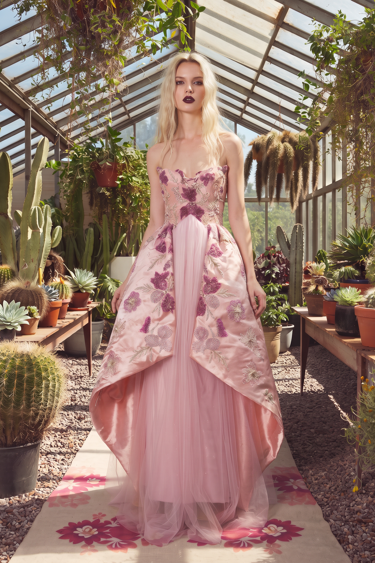 Strapless Floral Layered Gown