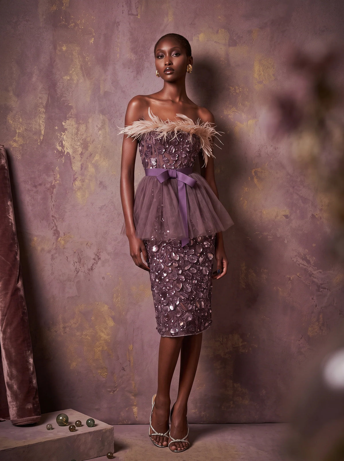 Strapless Crystal Midi Dress