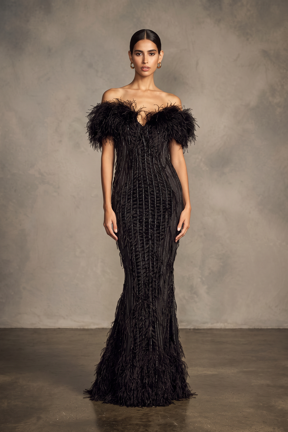 Off Shoulder Feather Gown