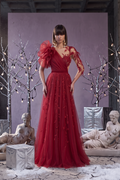 Rosette Shoulder Tulle Gown