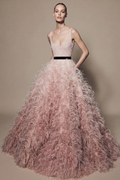 Sleeveless Blush Feather Ball Gown