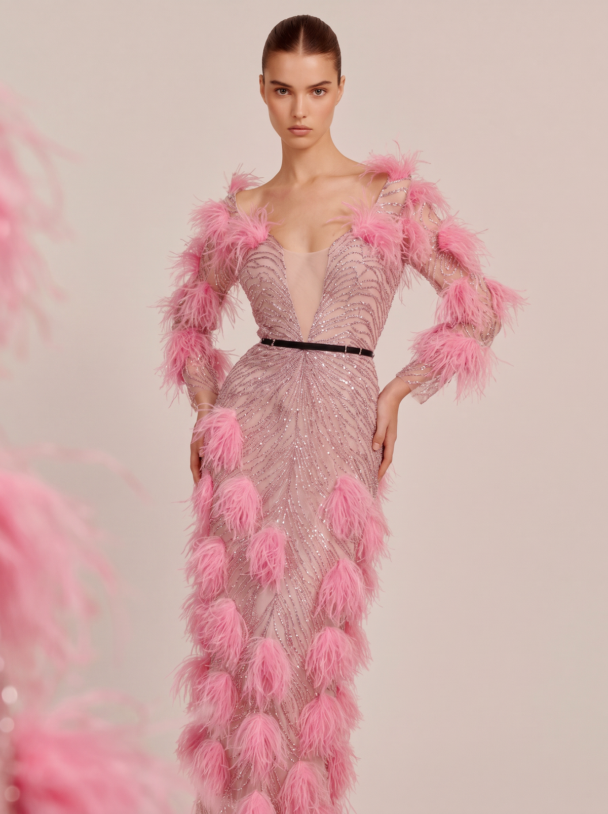 Feather Detailed Gown