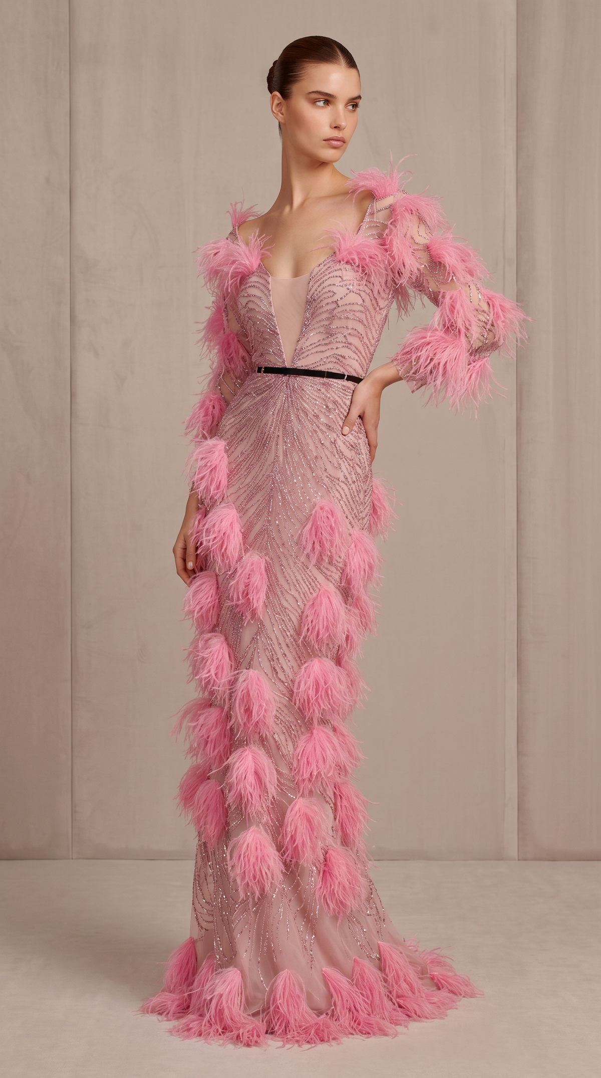 Feather Detailed Gown