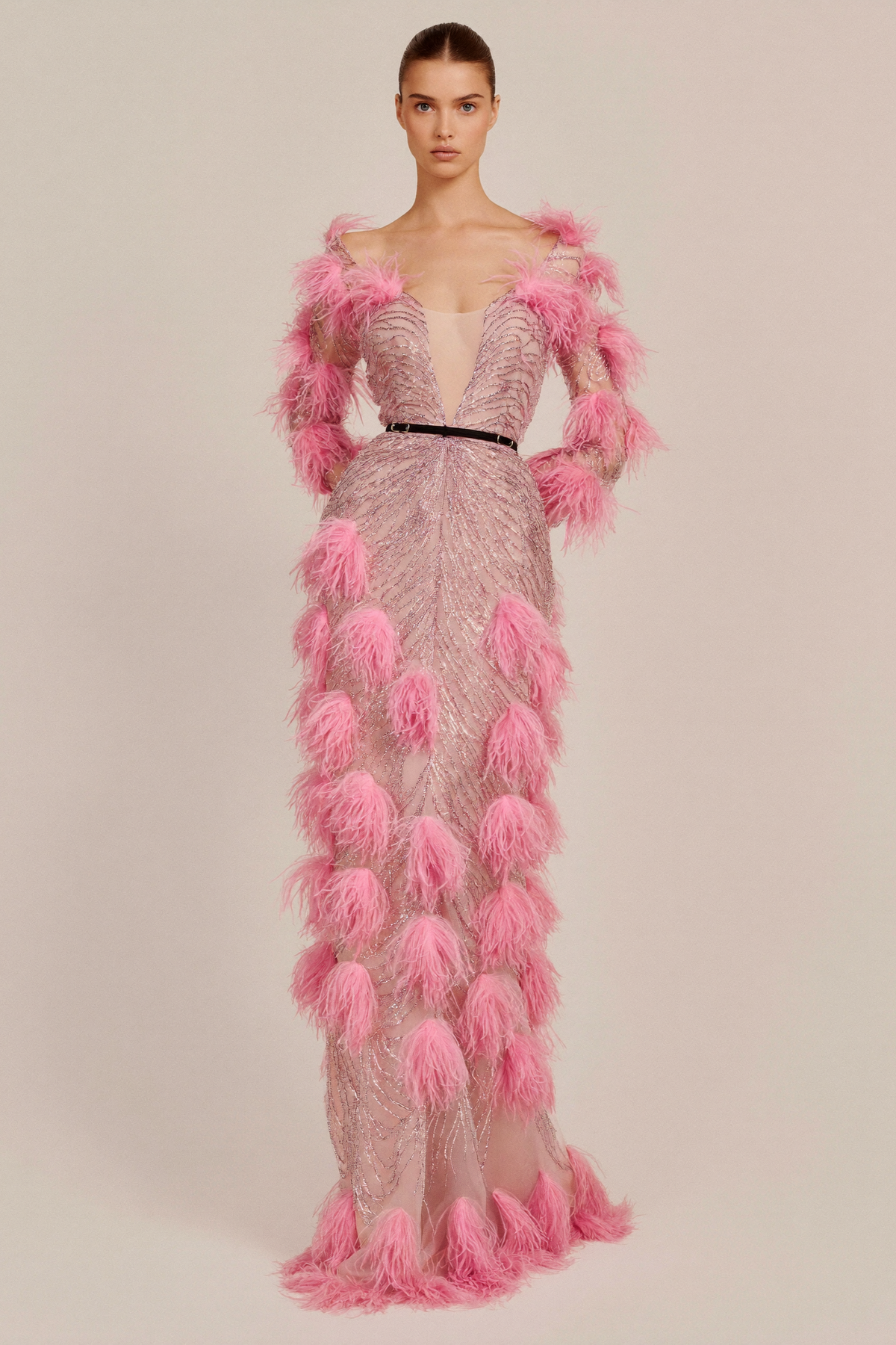 Feather Detailed Gown
