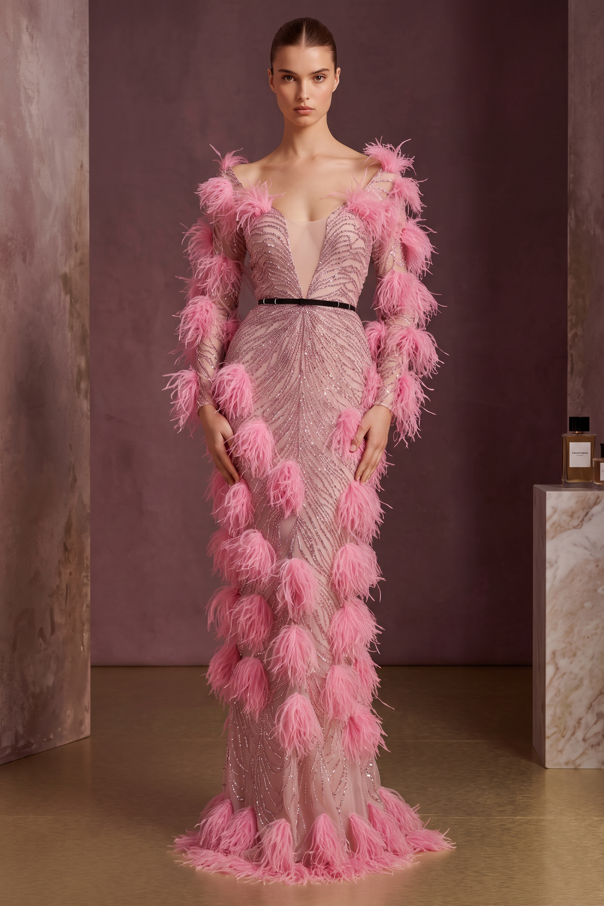 Feather Detailed Gown