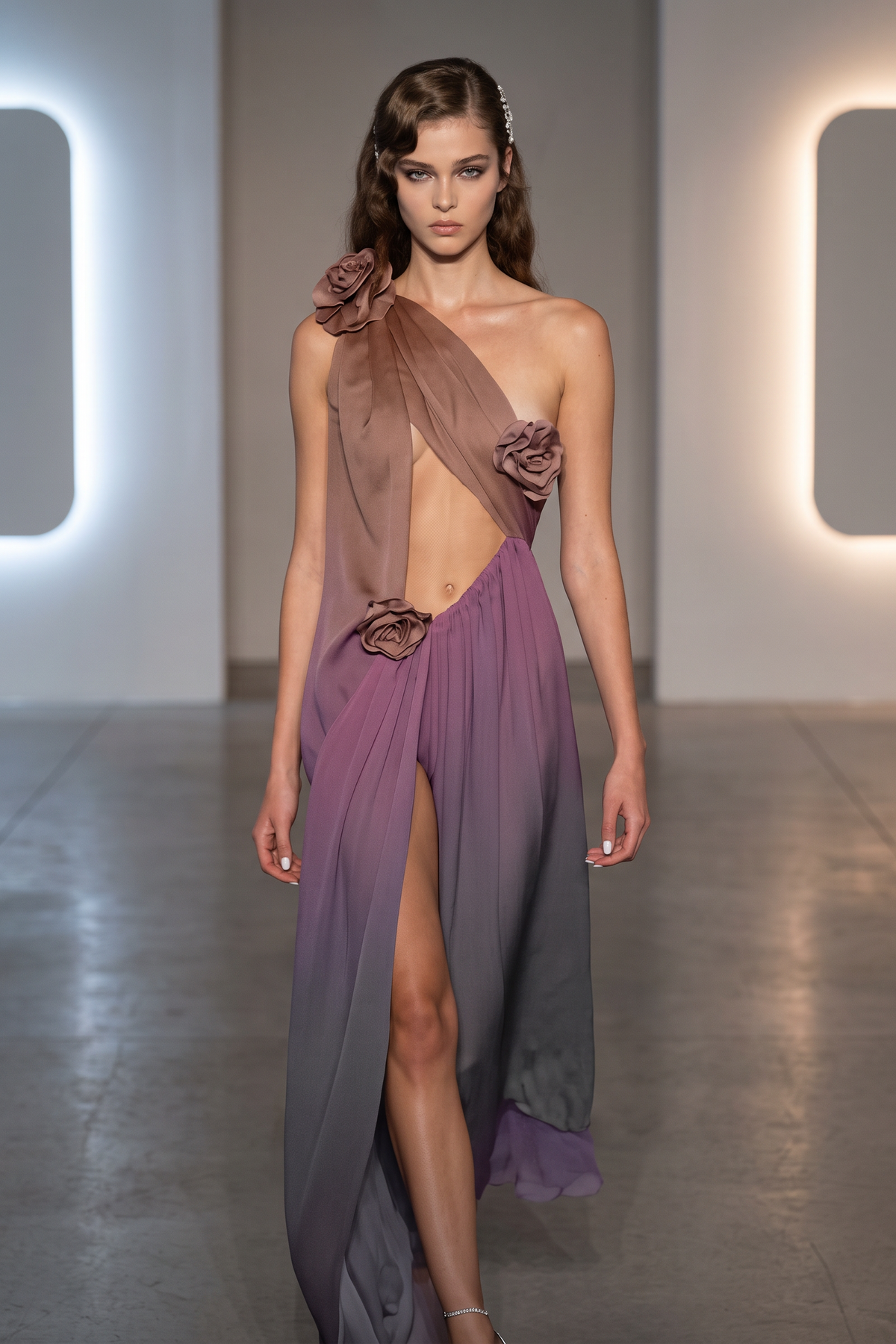 One-Shoulder Draped Cut-Out Gown