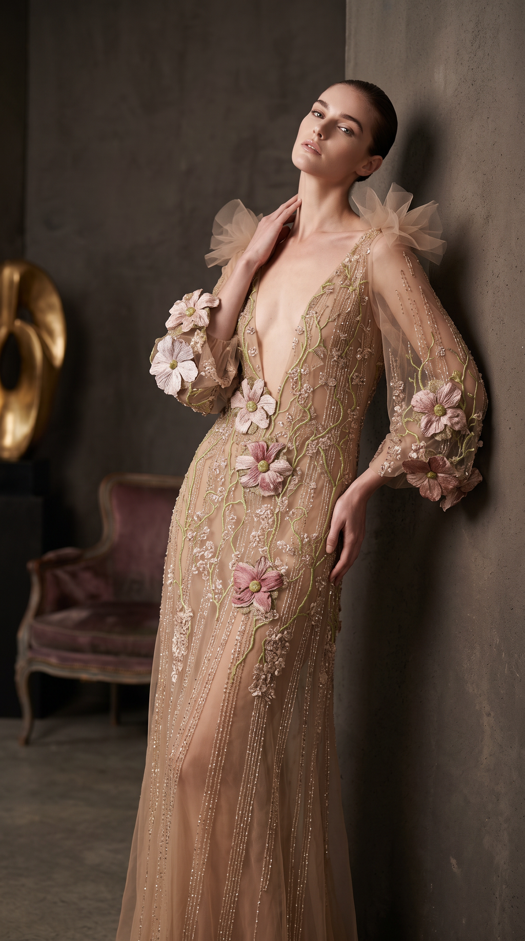 Vestido de noche de manga larga