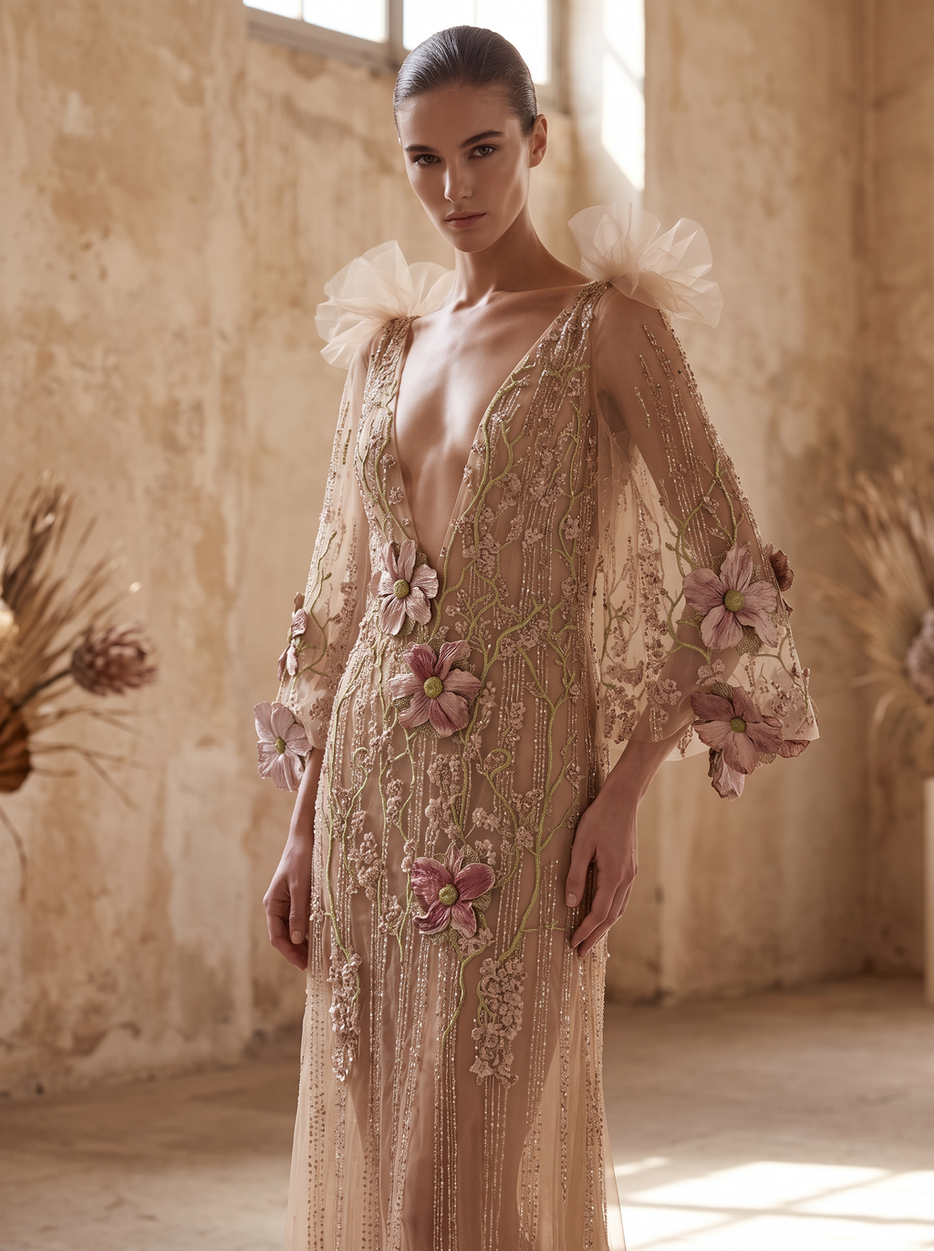Vestido de noche de manga larga