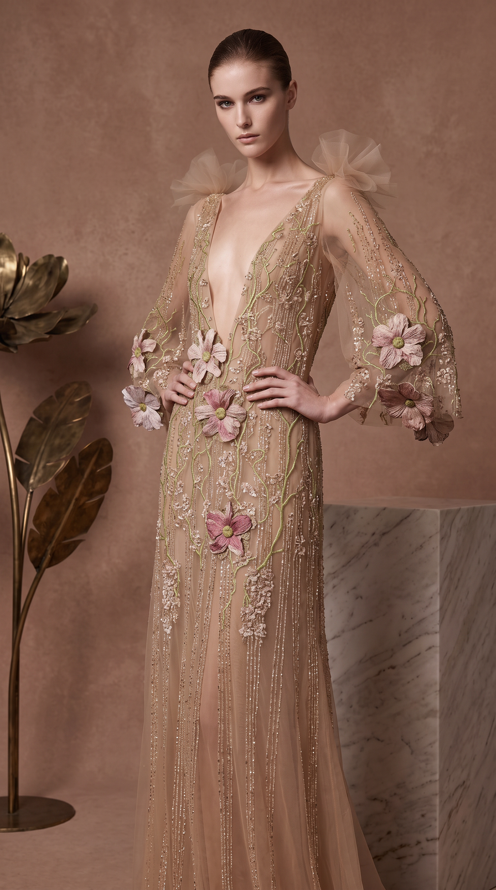 Vestido de noche de manga larga