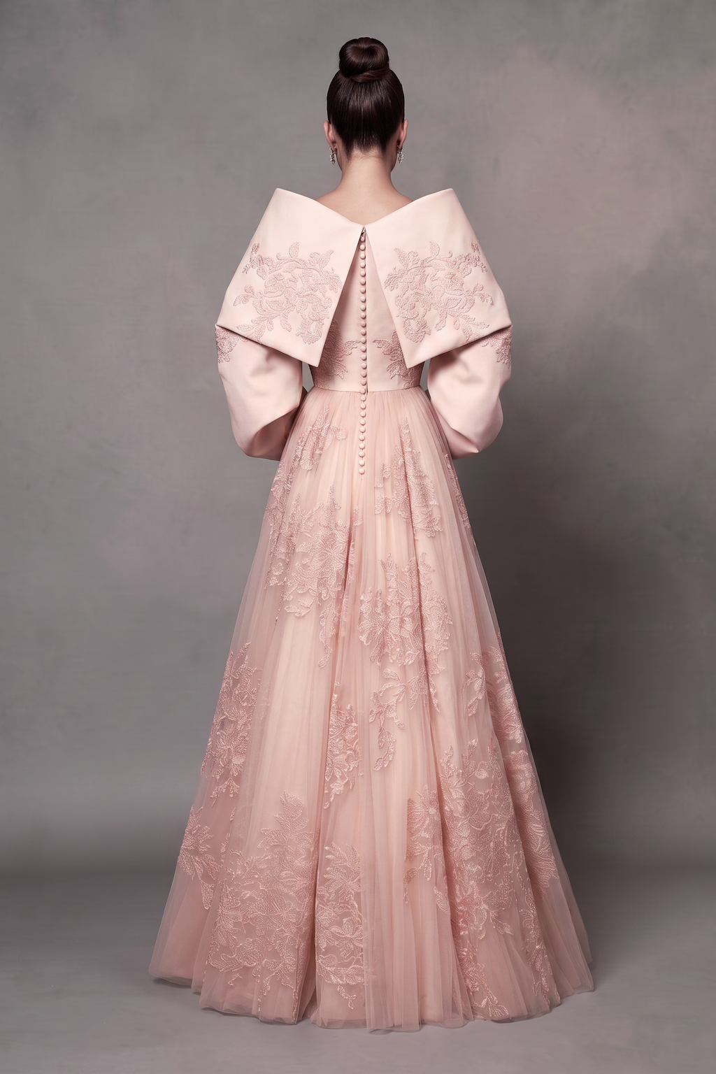 Tonal Floral Embroidery Gown