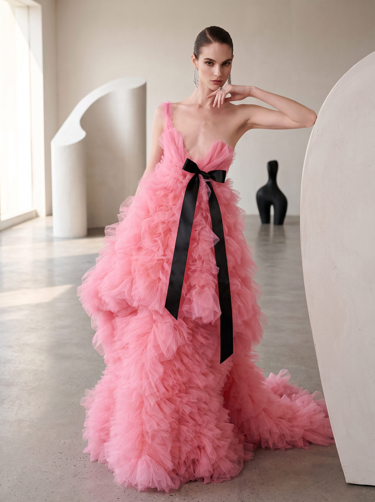 One-Shoulder Ruffle Ball Gown