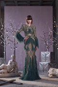 Feather Cuff Illusion Gown