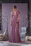 Plunging Draped Ruffle Gown