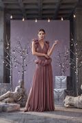 Pleated Ruffle-Trim Gown