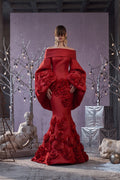 Rose Balloon-Sleeve Gown