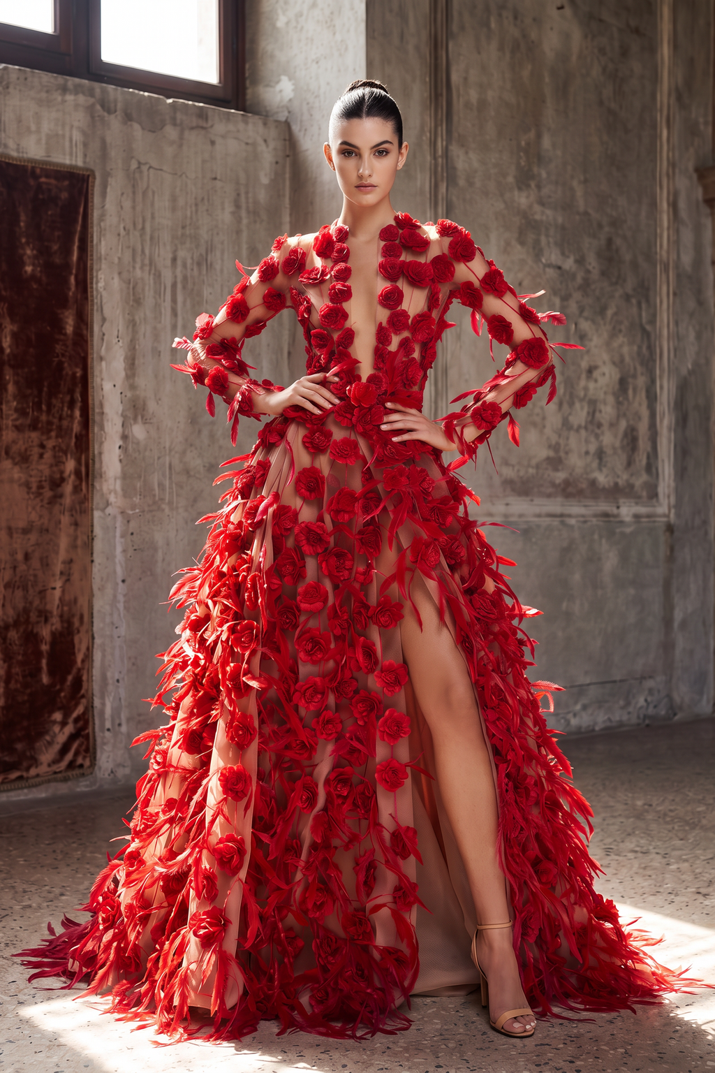 Long Sleeve Floral Gown
