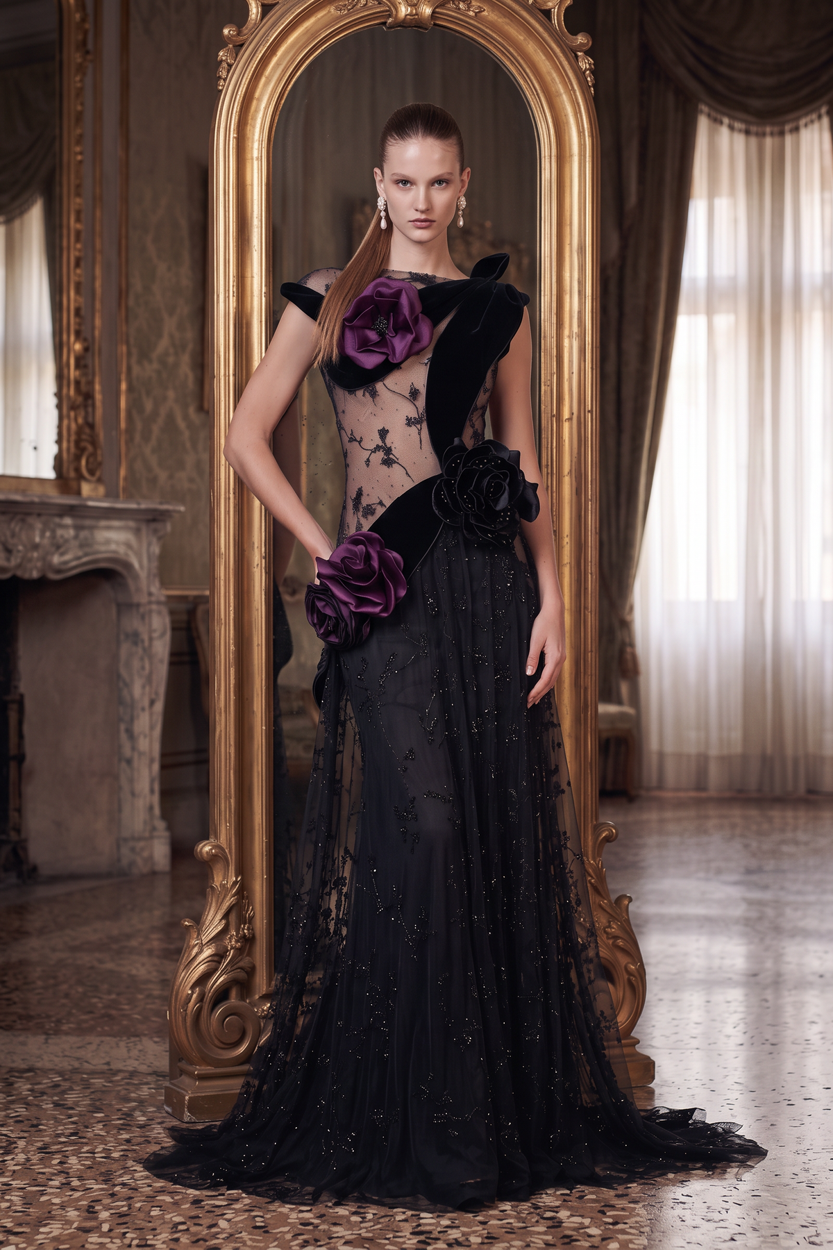 Multi Media Cap Sleeve Gown