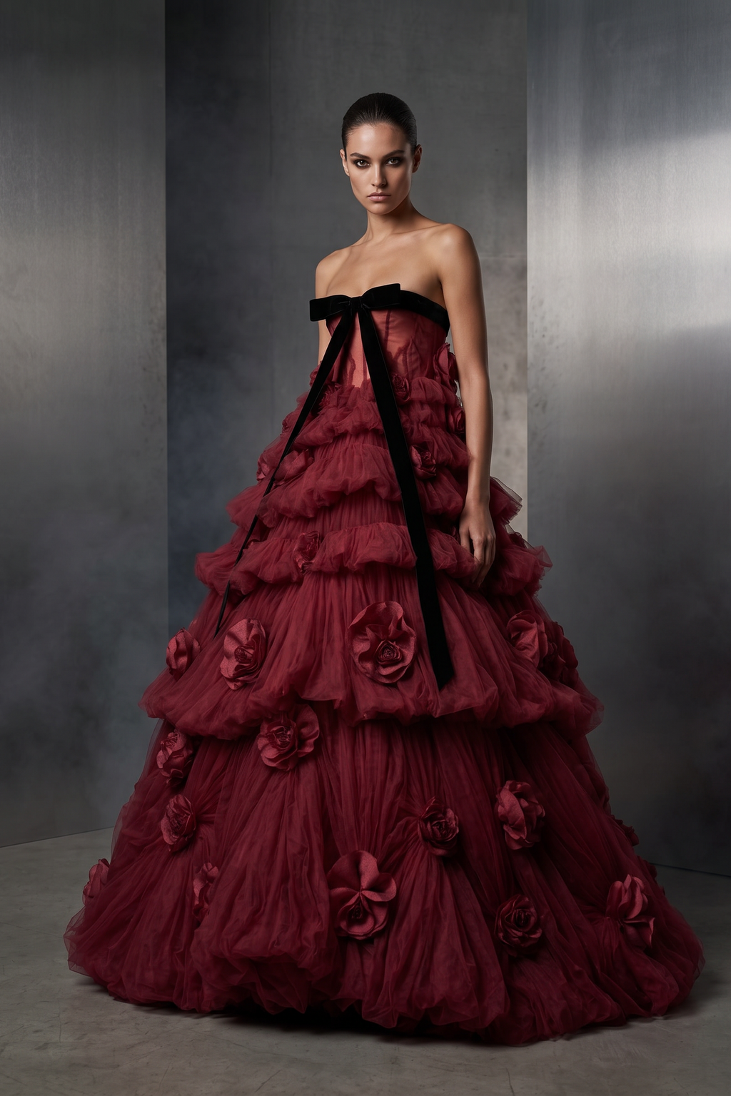 Tiered Rosette Ball Gown