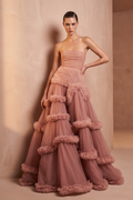 Strapless Ruffle A-Line Gown