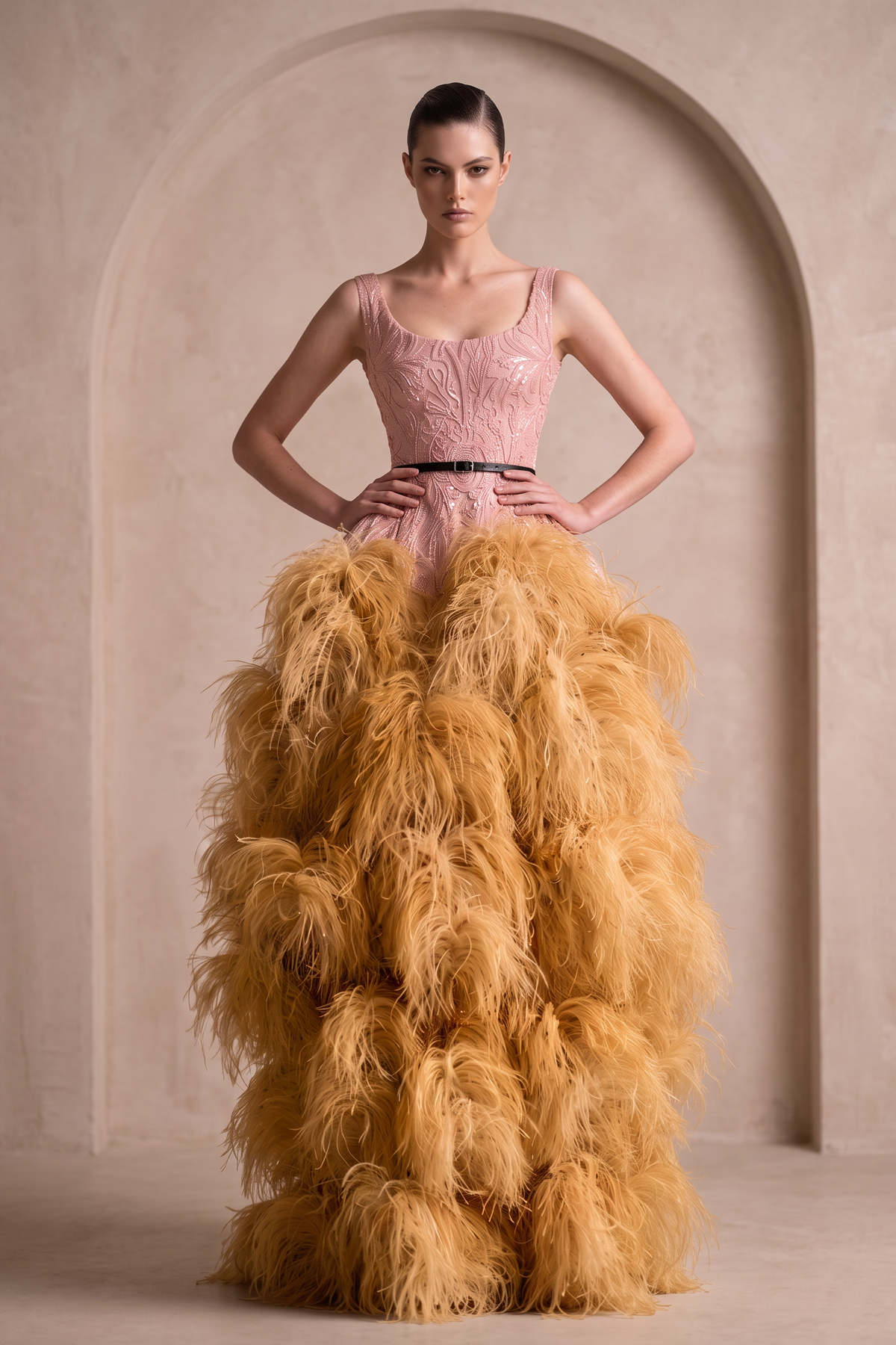 Sleeveless Feather Ball Gown
