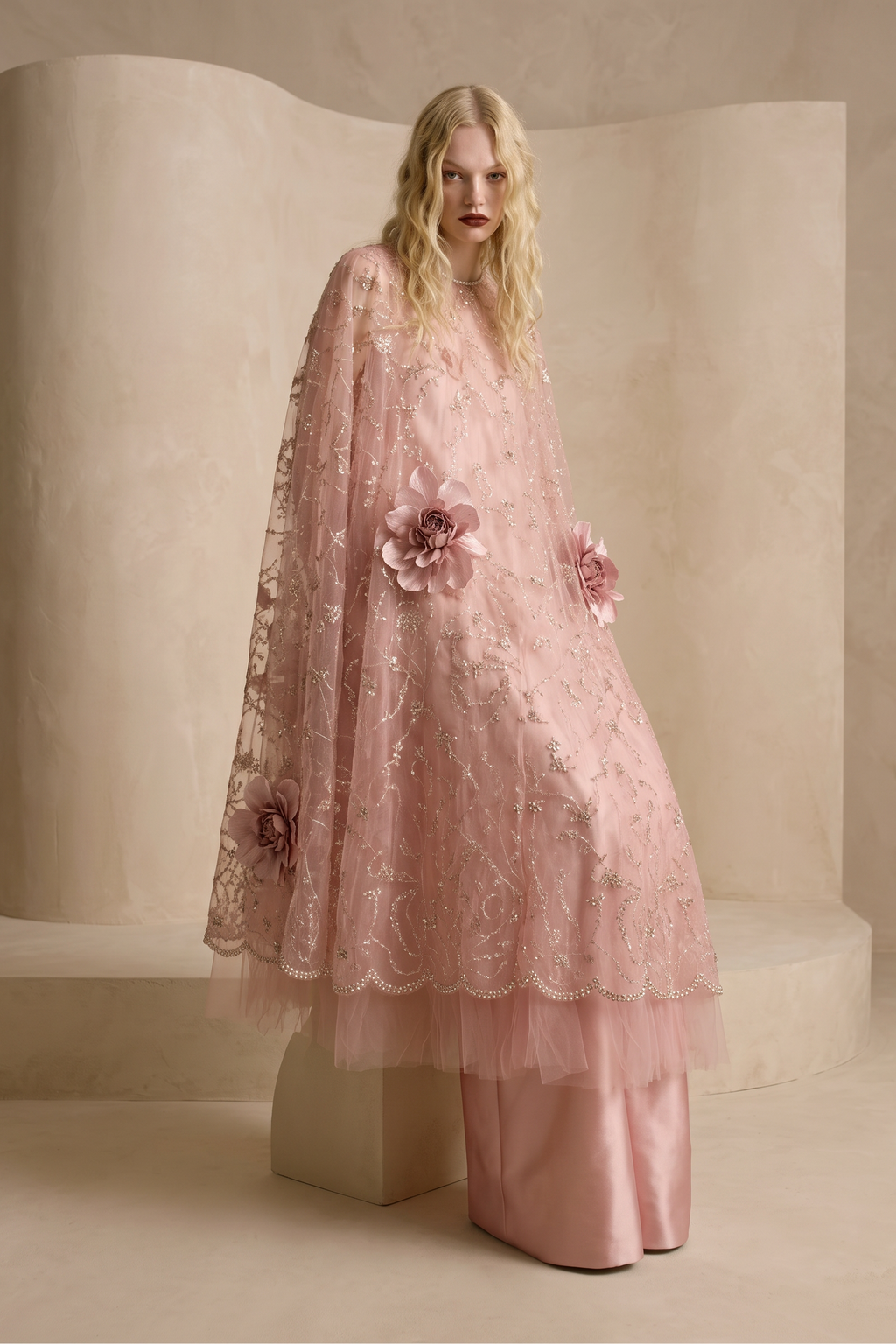 Vestido de corte A con mangas capa florales