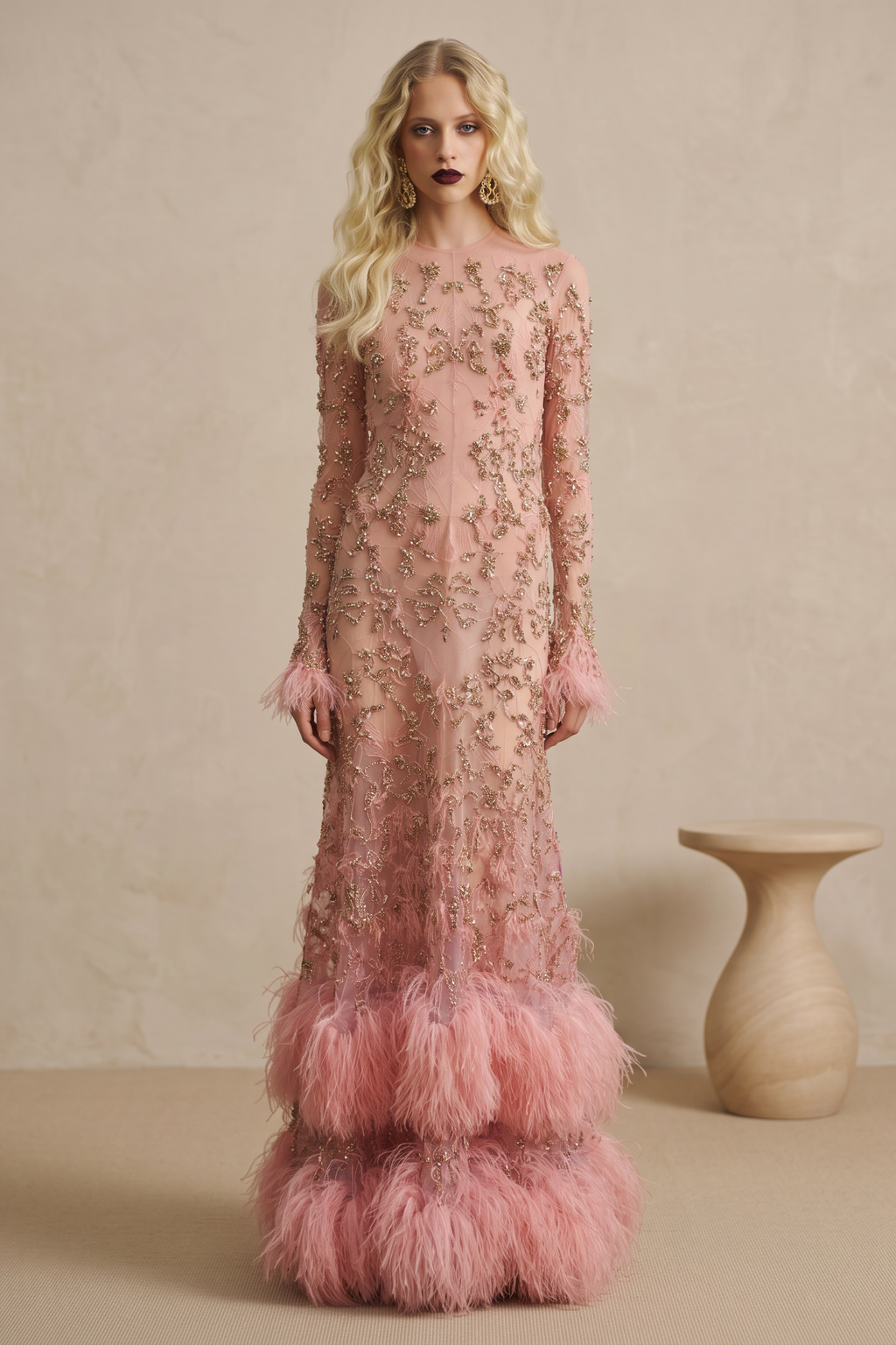 Feather Hem Gown