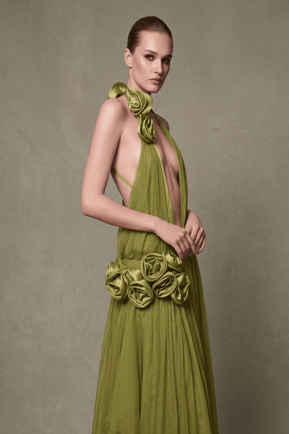 Plunging Halter-Neck Gown