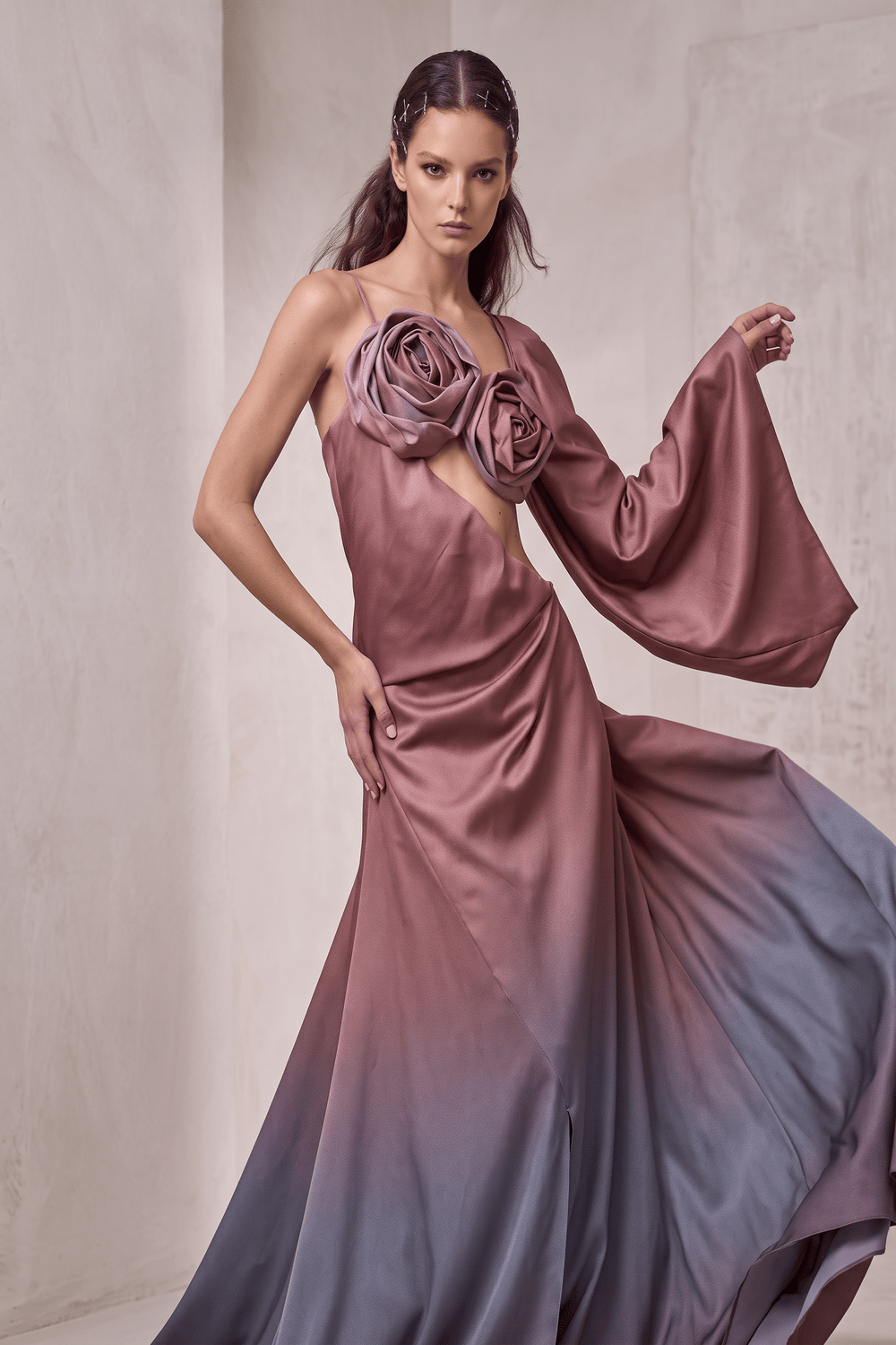 One-Shoulder Fluid Draped Gown