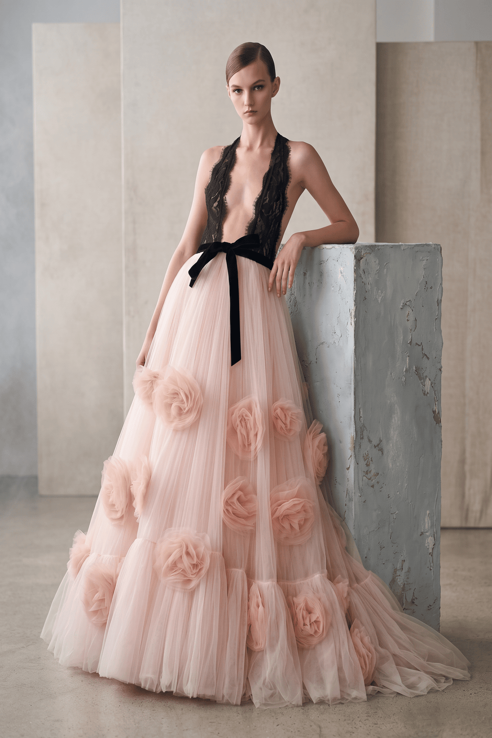 Lace Halter-Neck Floral Gown